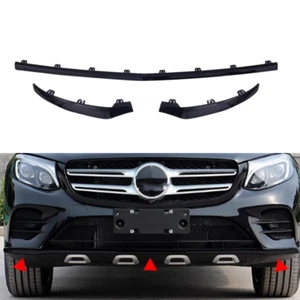 3Pcs Gloss Black Front Bumper Lip Moulding Trim For Mercedes X253 GLC 2016-19 - Picture 1 of 7