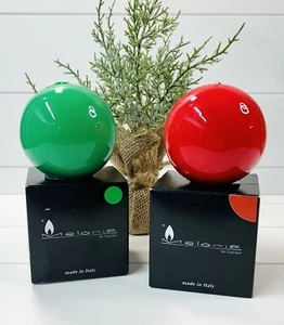 Meloria Graziani Ball Candles Made In Italy- Verde Green & Rosso Red In Box - Picture 1 of 7