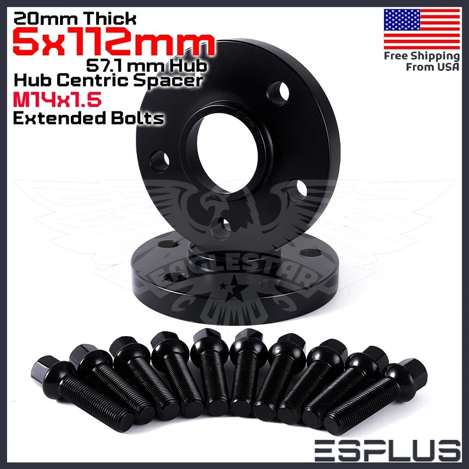 2 Pc 20mm Audi 5x112 PCD 57.1 mm CB Hub Centric Spacer Fit A3-8/E-Tron/Q2-Q8/RS - Image 1 of 4