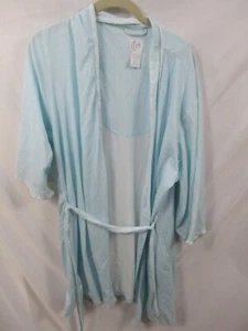 Aria Womens Robe Large Blue Long Sleeve Tie Long Patterned Open Cotton Blend - Picture 1 of 10
