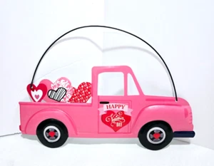 10-Inch-Long Valentine’s Day Pink Truck Valentine's Tin Hanging Sign Decoration - Picture 1 of 3