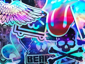 20 adesivi metallici olografici riflettenti lucentezza skateboard decalcomanie pop art #CU3 - Foto 1 di 6