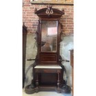 19thC Victorian Renaissance Revival Walnut Hall Tree Mirror Marble Shelf Antique