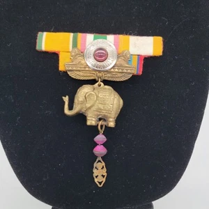 Vintage Brass Elephant Locket Art Deco Bar Brooch Pin - Picture 1 of 4