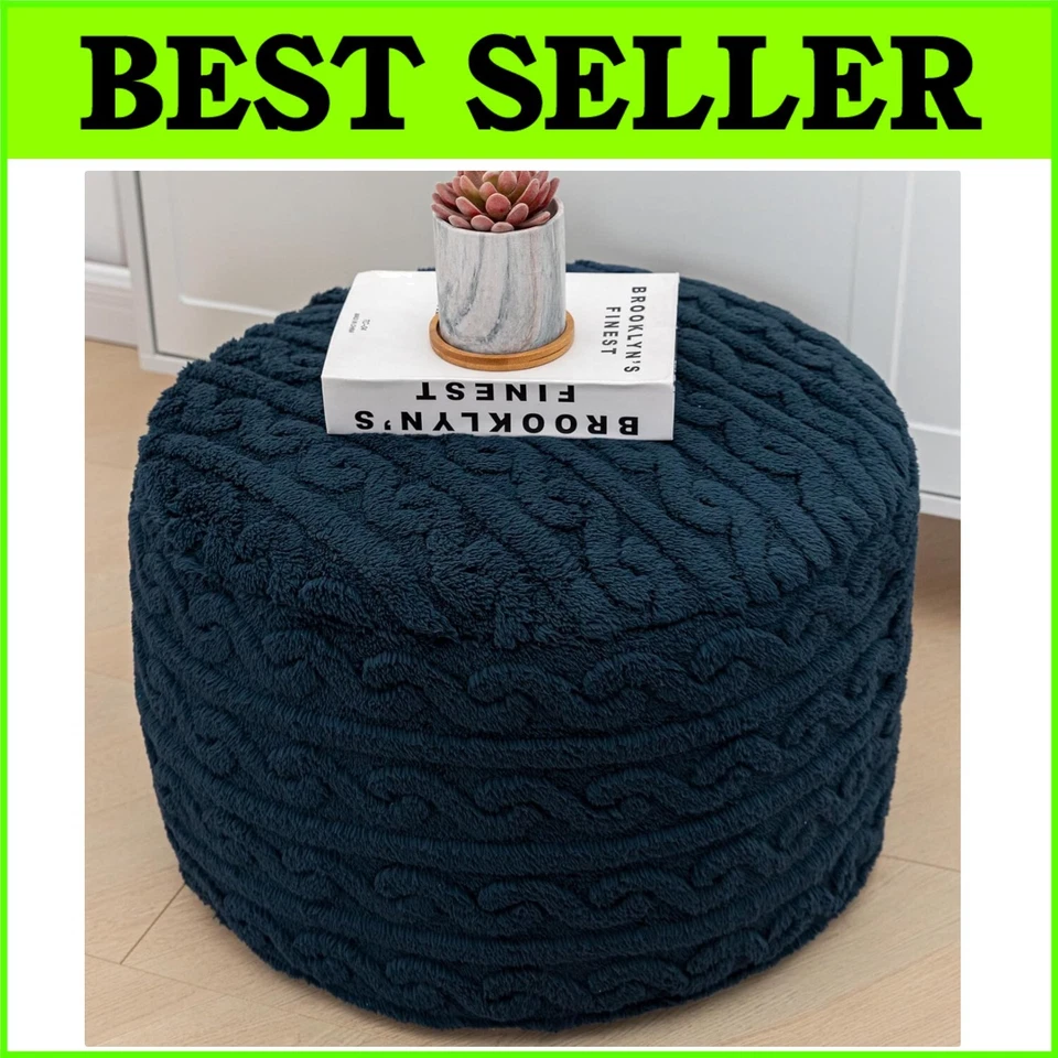 Элегантный темно-синий круглый пуф оттоманка - плюшевый ножной стул для универсального комфорта - Изображение 1 из 4