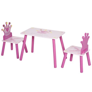 3 Piece Set Kids Wooden Table and Chair with Crown Gift for Girl Toddlers 3-8 - Picture 1 of 10