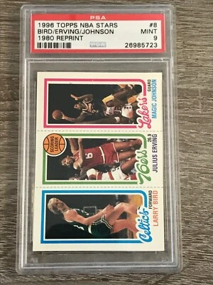 1996 Topps NBA Stars Bird/Erving/Johnson Reprint PSA 9 - Image 1 of 2