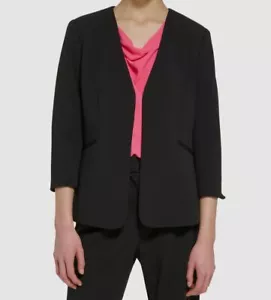 Calvin Klein Women's Black Open-Front Scuba Crepe Jacket Petite Size 14P - Picture 1 of 2