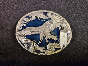 Western Flying Eagle Belt Buckle Feathers Native - 1995 Vintage Siskiyou - Blue - Picture 1 of 2