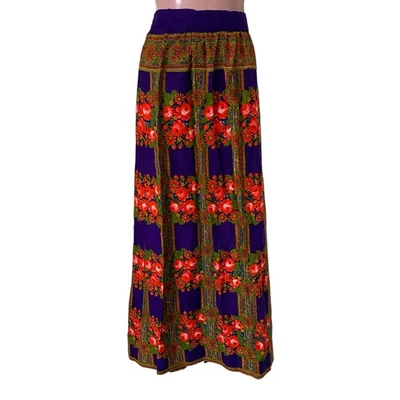 Maxi Falda De Colección Para Mujer Pequeña 27 Cintura Púrpura Floral Geométrica Mod Años 60 Boho Foto 1 de 4