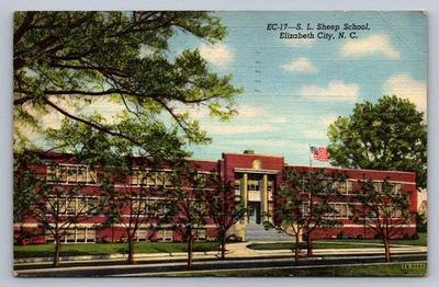 Postcard North Carolina Elizabeth City S L Sheep School Exterior Linen 1944 N769 - Image 1 of 2