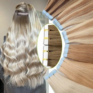 Adhesive Tape in Remy Human Hair Extensions Invisible Glue Tape for Skin Weft - Picture 1 of 69