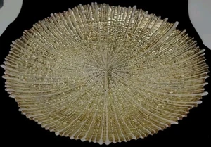 VIETRI Rufolo Glass Gold Large Serving Bowl/Centerpiece 16"X2.75" Pristine #209G - Picture 1 of 8