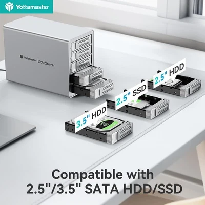 4 5 Bay USB3.0 Raid 5Gbps Hard Drive Enclosure Storage for 2.5/3.5" SATA HDD SSD - Image 1 of 4