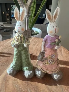 Easter Farmer Rabbits Couple - Picture 1 of 4