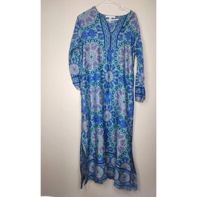 Maxi Vestido Oscar de la Renta Azul Mujer Manga Larga Mediana Estampado Medallón Boho Foto 1 de 4