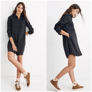 MADEWELL Black Denim Button Down Long Sleeve 100% Cotton Shirt Dress Size M - Picture 1 of 10