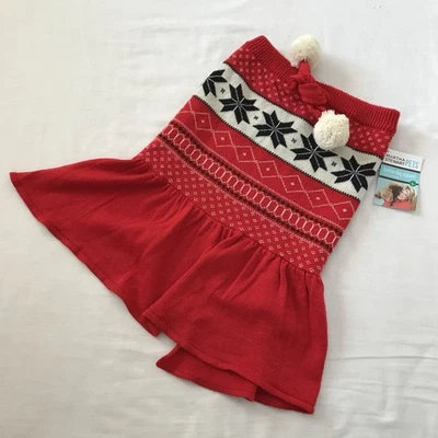 Matha Stewart Pets Christmas Holiday Red L Dog Sweater Dress Skirt Girly Girl - Image 1 of 4