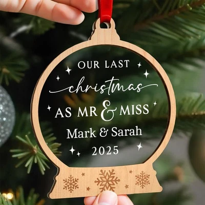 Personalised Last Christmas As Mr and Miss Engaged Bauble Ornament With Gift Bag - Image 1 of 4