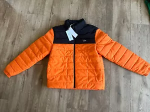 LACOSTE Orange And Black Quilted Jacket Size 52 Medium/large Pit To Pit 23” New - Picture 1 of 5