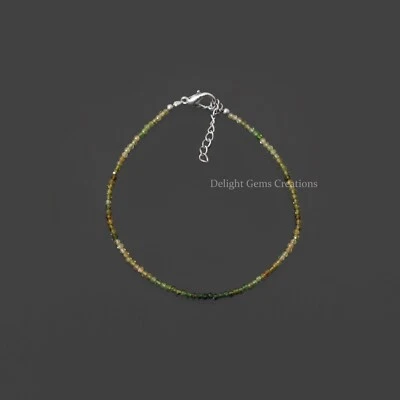 Green Shaded Tourmaline Beaded Bracelet-2mm Faceted Round Beads- 8"inch Bracelet - Image 1 of 4
