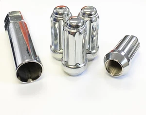 (4) 9/16-18 PREMIUM 6 SPLINE LUG NUTS CHROME 2" TALL FORD DODGE SUV TRUCKS RAM - Picture 1 of 3