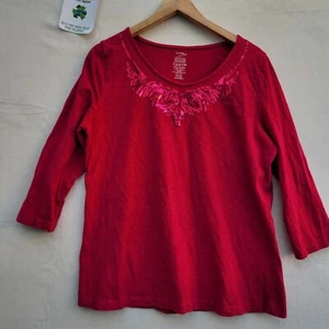 George Blouse Size XL 3/4 Pink Sequins Cotton Sleeve Ladies Top - Picture 1 of 8