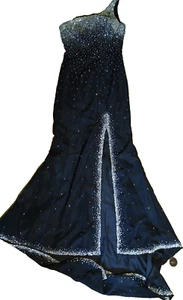 Joli Prom Dress Size 6 Black Beaded One Shoulder Full Length Train FLAWS - Picture 1 of 17