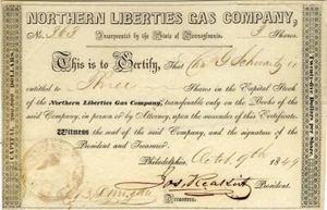 1849 Northern Liberties Gas Co. Stock Certificate - Picture 1 of 1