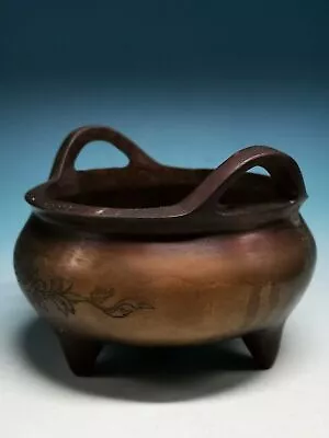 .Chinese Collectible Hand-carved Solid Copper Incense Burner W Xuande Mark M01 • 65.69$