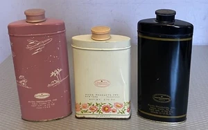 Vintage Avon Perfumed Talc Tin Lot 3 Pink Black Somewhere To a Wild Rose Occur! - Picture 1 of 9