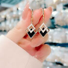 Korean Fashion Rhinestone Dangle Earrings For Women Black Rhombus Hanging Gif St