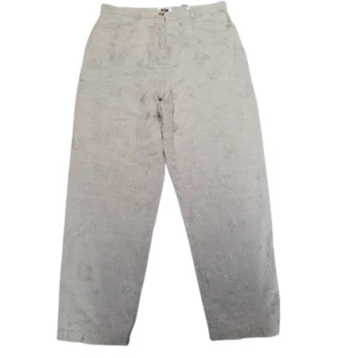 Talbots Womens Irish Linen Blend High Rise Pants  14 Embroidered Straight Leg - Image 1 of 4