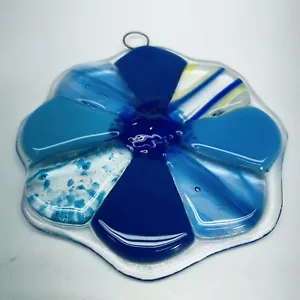 Prendisole vintage in vetro fuso prendisole fiore blu macchia teal 3" - Foto 1 di 4