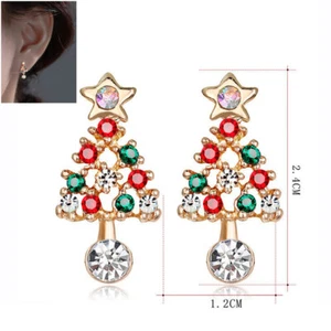 Christmas Tree Earrings Stud Crystal Xmas Eardrop Flashing Festival Gift Party - Picture 1 of 9