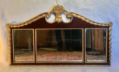 American Federal Style Parcel Gilt Mahogany Three Panel Overmantel Wall Mirror Cover