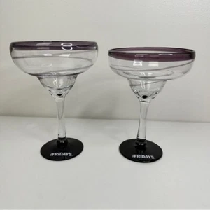 Pair of TGI Fridays Margarita Stemmed Glasses Purple Swirl - Picture 1 of 10