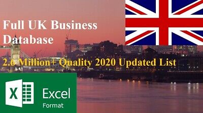Full UK Business Database List 2.5Mil+ In Excel Format • 149.99£