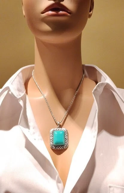 NUEVO CON ETIQUETAS Turquesa Boho Westerns South Beach Collar de Plata Longitud 18" Foto 1 de 1