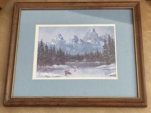 KEITH FAY SNOW COVERED MOUNTAINS & LAKE FRAMED ART PRINT - Picture 1 of 4