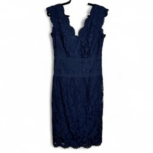 Tadashi Shoji blau Spitze Mini Etui-Kleid Damen 10 ärmellos klassisch formell - Bild 1 von 11