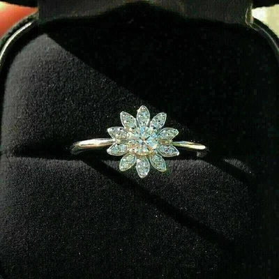 2Ct Round Cut Lab Created 14k White Gold Plated Cluster Engagement Halo Ring - Image 1 of 4