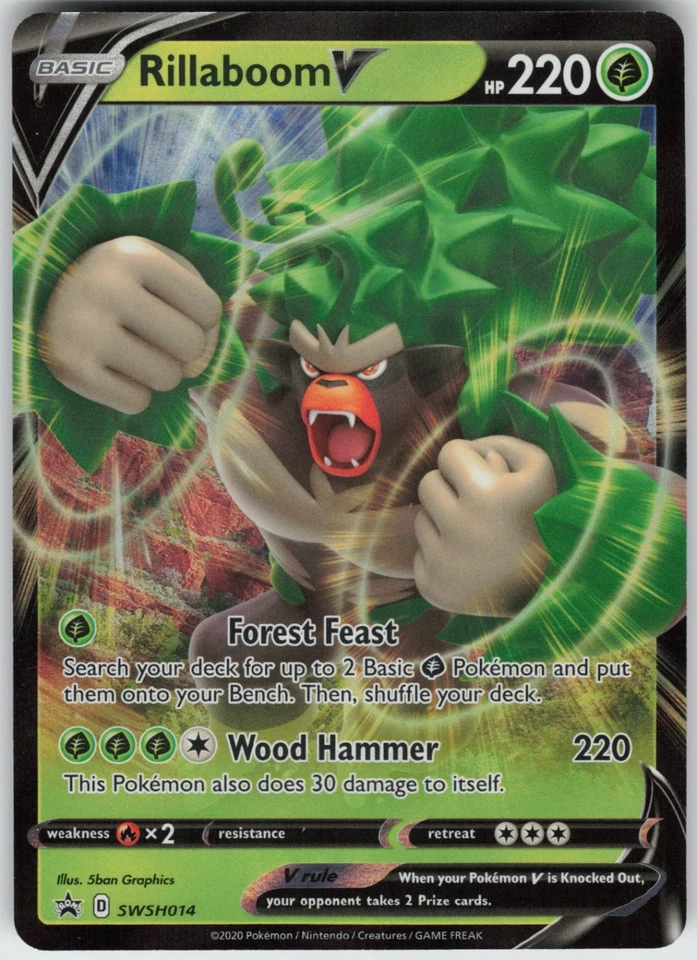 Foil Rillaboom V SWSH014 SWSH: Sword & Shield Promo Cards Promo NM - Image 1 of 1