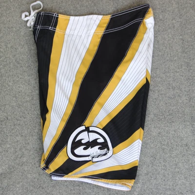 Billabong Board Shorts Mens 32 Yellow ANDY IRONS Samurai Rising Sun Y2K Trunks - Image 1 of 4