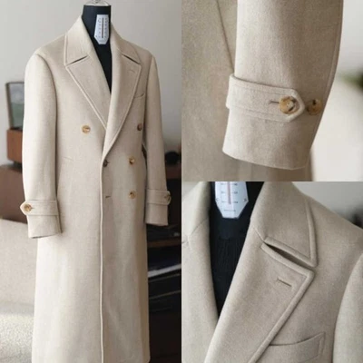Modern Men Tweed Coat Urban Double Breasted Versatile Everyday Outdoor Classic - Image 1 of 4