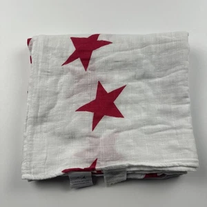 Aden + Anais Baby  Cotton Muslin Swaddling Blanket White  Red Stars About 46x47 - Picture 1 of 5