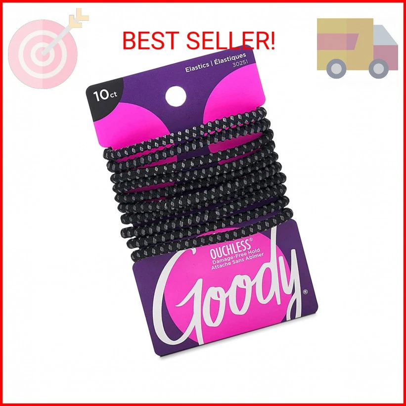 Goody Hair Slideproof Tie Elastics 4mm Black 10 Count Black