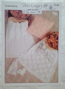 Peter Gregory Knitting Pattern 7146 DK Pram Blankets & Cushion Cover for Baby - Picture 1 of 2
