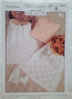 Peter Gregory Knitting Pattern 7146 DK Pram Blankets & Cushion Cover for Baby - Image 1 of 2