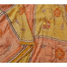 Sanskriti Vintage Orange Sarees Pure Crepe Silk Hand Beaded Fabric Craft Sari